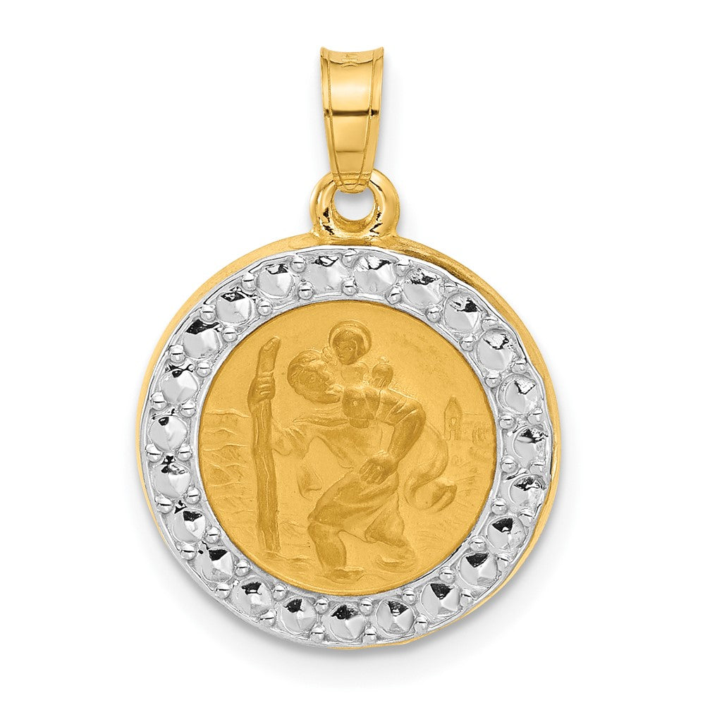 14K Gelb & Rhodium mit Weiß Rhodium Hohl St. Christopher Medaille
