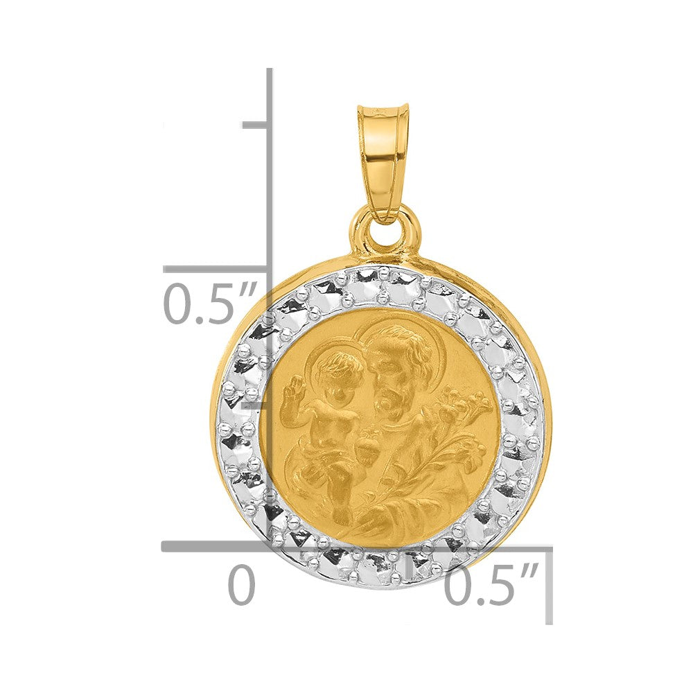 14K Gelb & Rhodium mit Weiß Rhodium Hohl St. Joseph Medaille