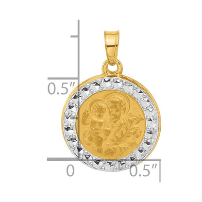 14K Gelb & Rhodium mit Weiß Rhodium Hohl St. Joseph Medaille