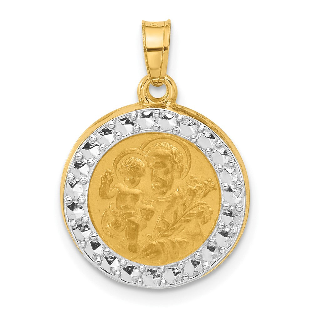 14K Gelb & Rhodium mit Weiß Rhodium Hohl St. Joseph Medaille