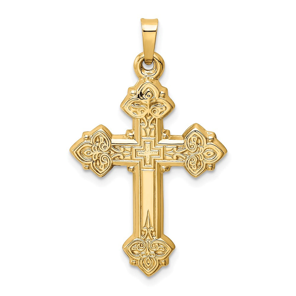 14K Gelbgold 14K Knospend Hohl Kreuz Anhänger