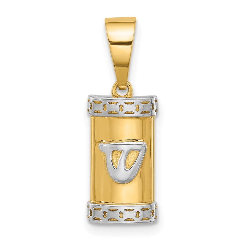 14K Gelb & Rhodium mit Weiß Rhodium Poliert Mezuzah Anhänger