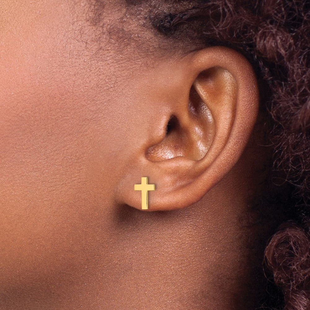 14K Gelbgold Poliert Kreuz Ohrstecker