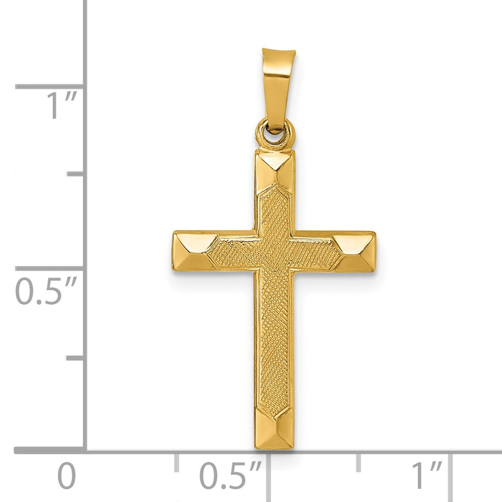 14K Gelbgold Poliert und Strukturiert Kreuz Anhänger