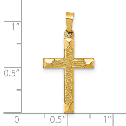 14K Gelbgold Poliert und Strukturiert Kreuz Anhänger