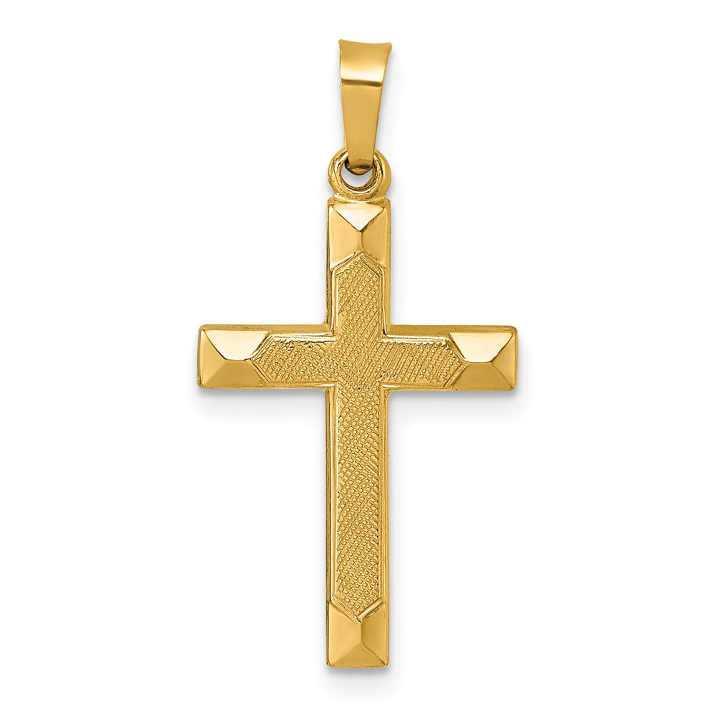 14K Gelbgold Poliert und Strukturiert Kreuz Anhänger