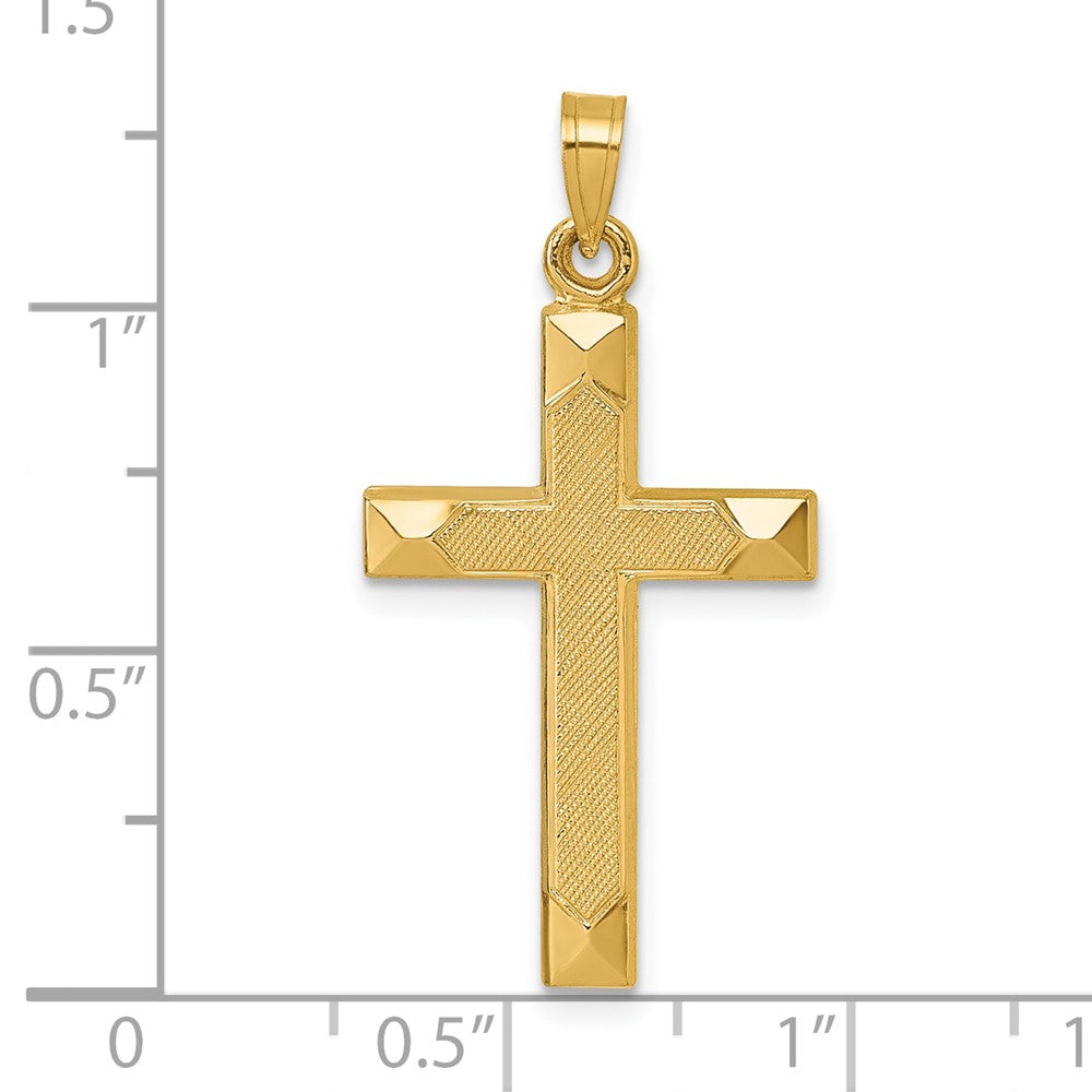 14K Gelbgold Poliert und Strukturiert Kreuz Anhänger