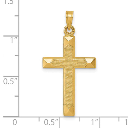 14K Gelbgold Poliert und Strukturiert Kreuz Anhänger