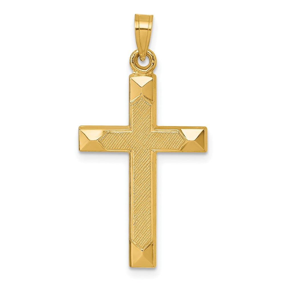 14K Gelbgold Poliert und Strukturiert Kreuz Anhänger
