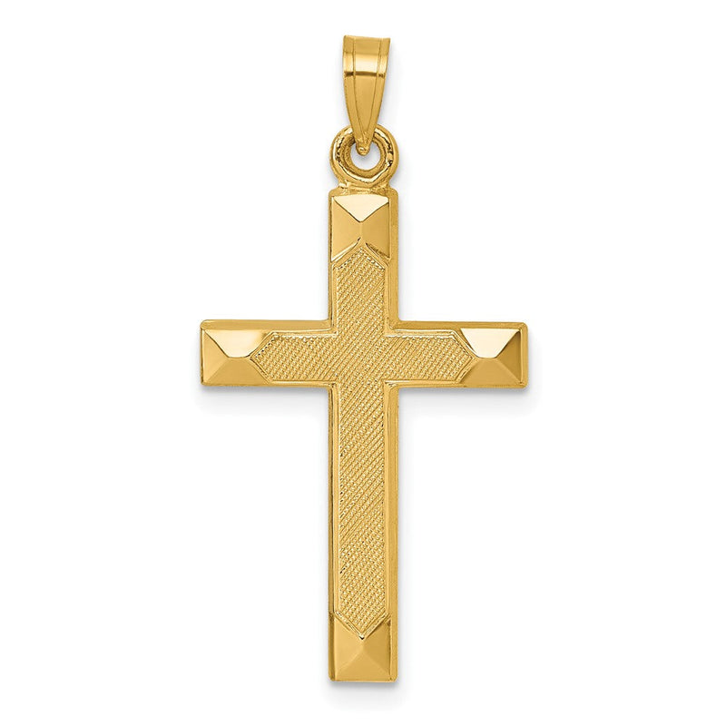 14K Gelbgold Poliert und Strukturiert Kreuz Anhänger