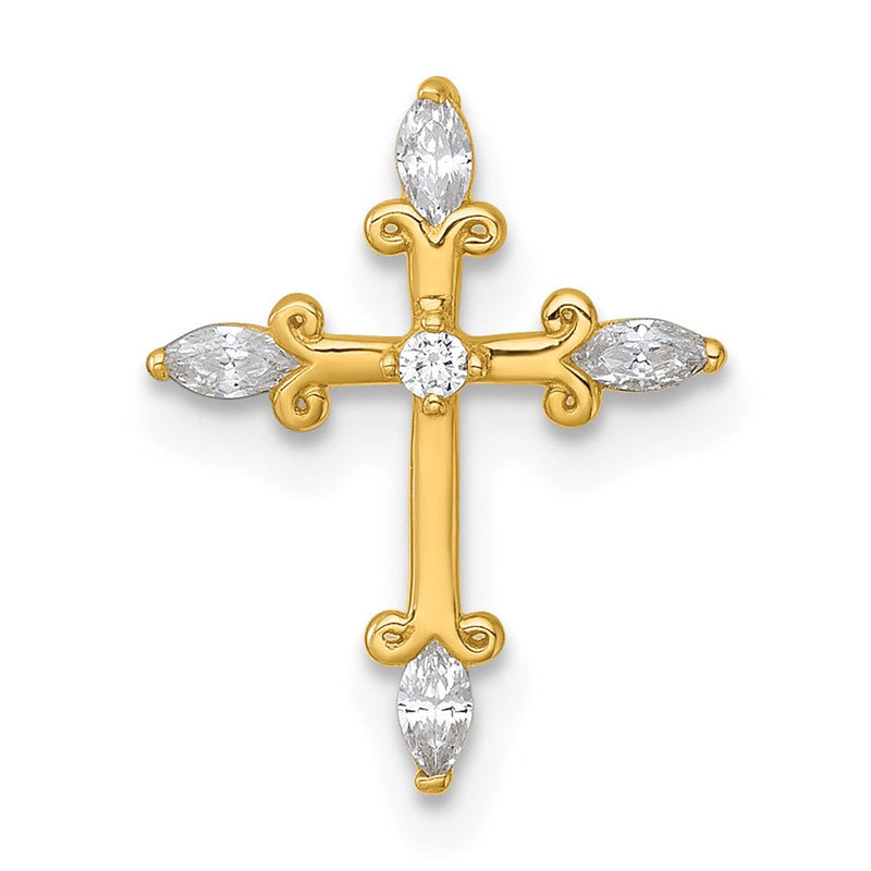 14K Gelbgold Poliert Fantasie Zirkonia Kreuz Kette Anhänger