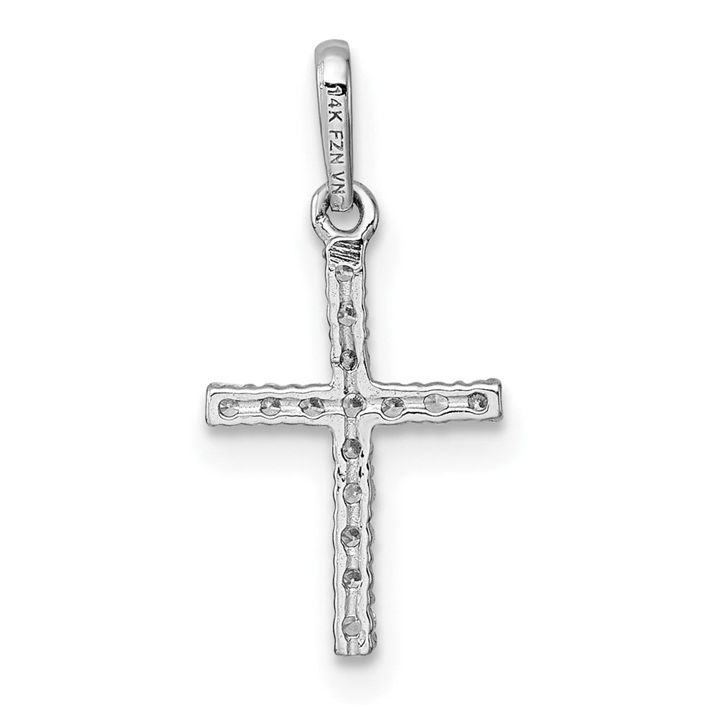 14K Weißgold Poliert Zirkonia Kreuz Anhänger