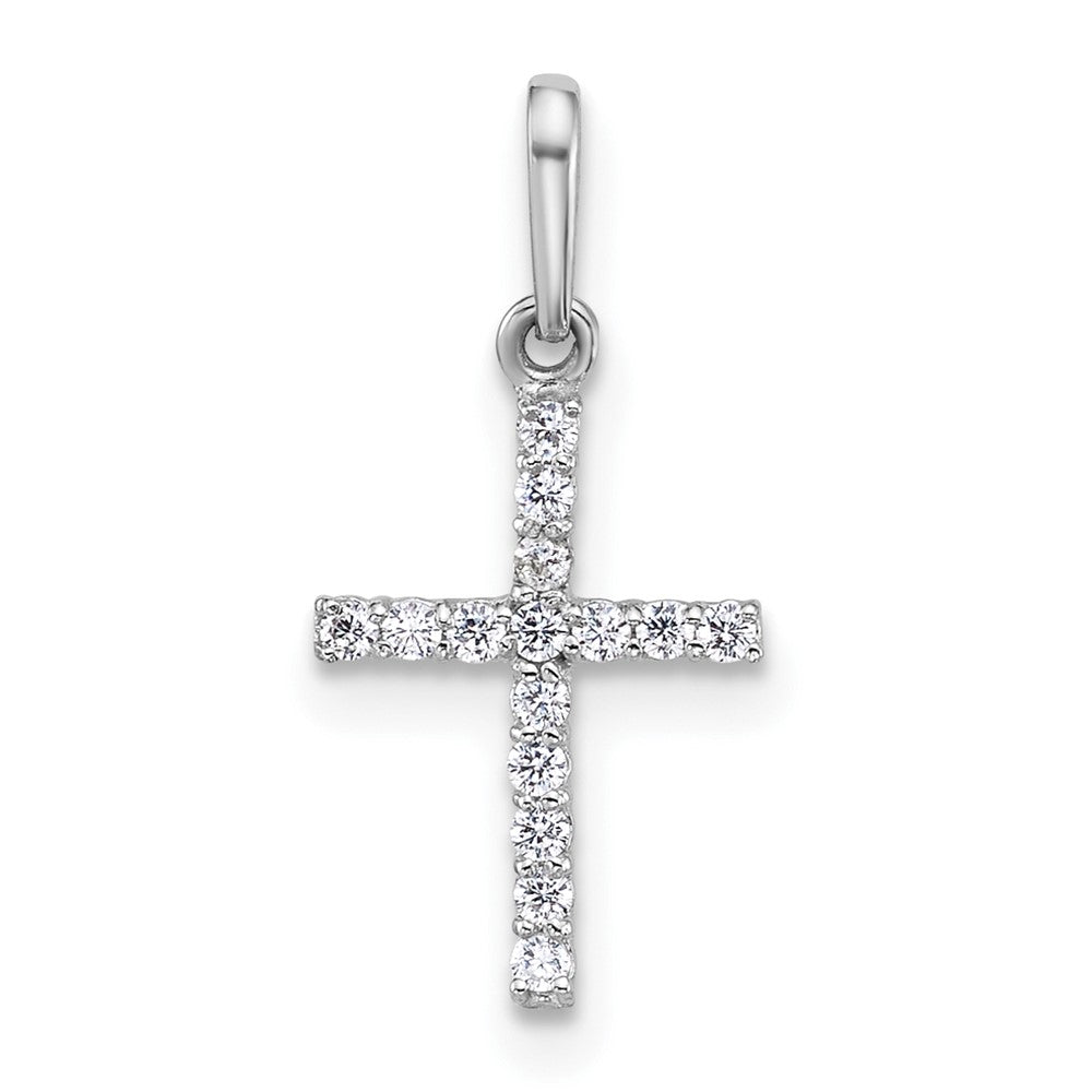14K Weißgold Poliert Zirkonia Kreuz Anhänger