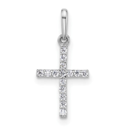 14K Weißgold Poliert Zirkonia Kreuz Anhänger