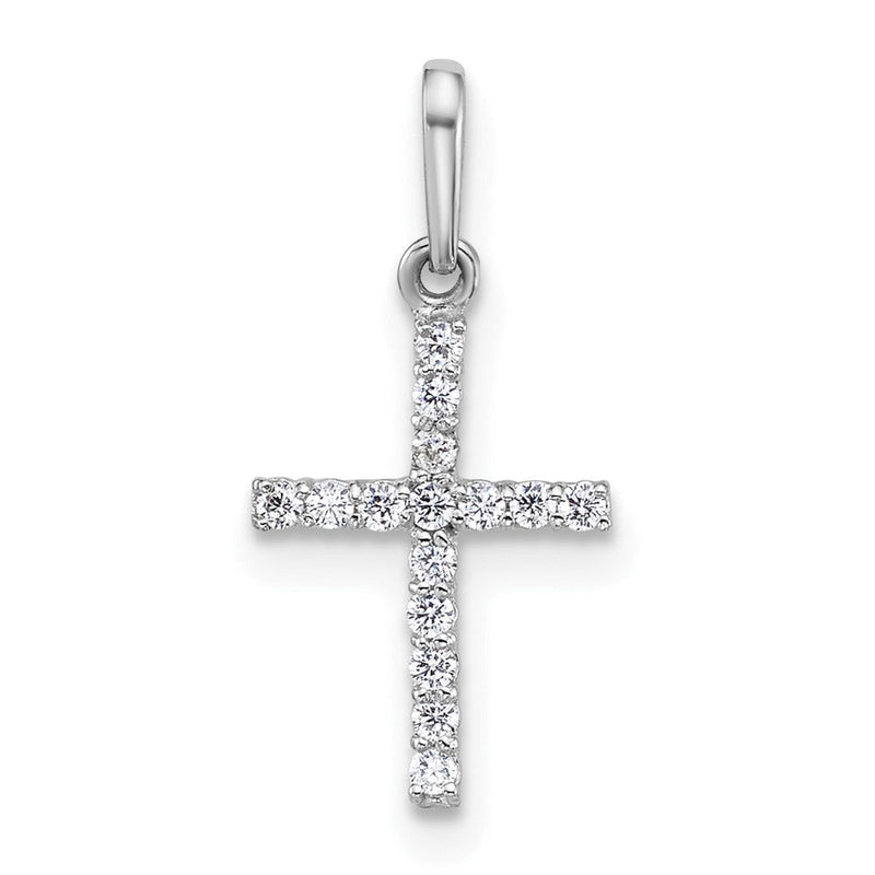 14K Weißgold Poliert Zirkonia Kreuz Anhänger