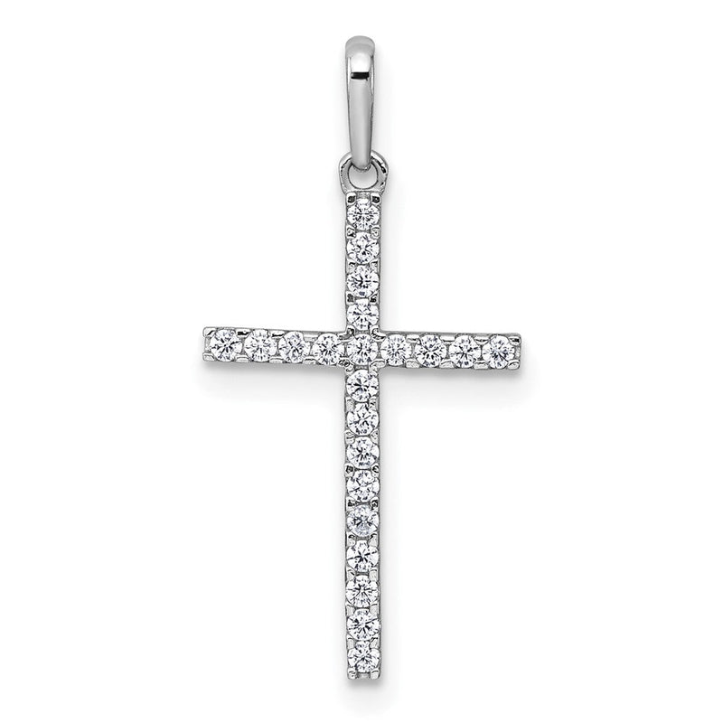 14K Weißgold Poliert Zirkonia Kreuz Anhänger