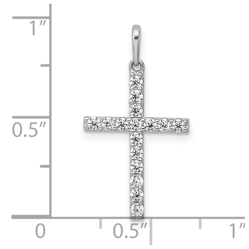 14K Weißgold Poliert Zirkonia Kreuz Anhänger