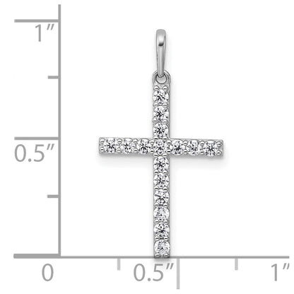 14K Weißgold Poliert Zirkonia Kreuz Anhänger