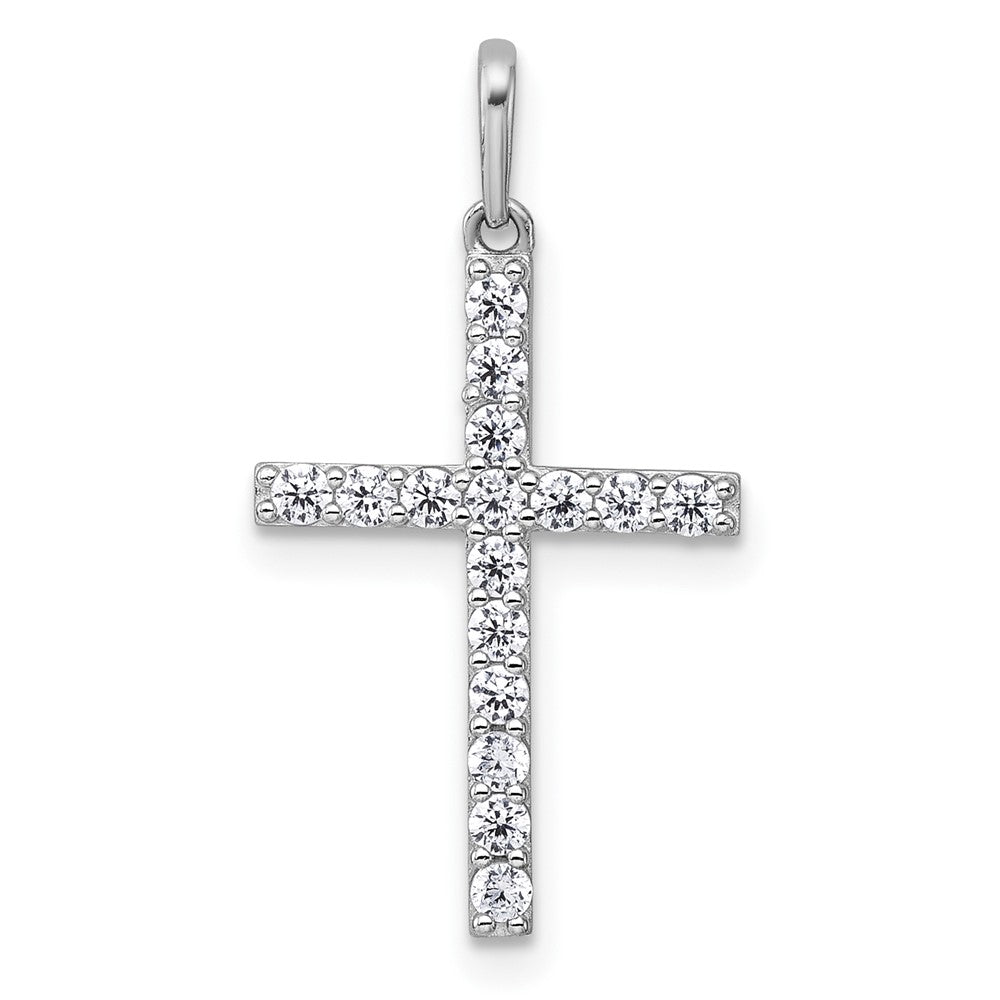 14K Weißgold Poliert Zirkonia Kreuz Anhänger