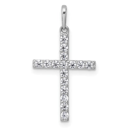 14K Weißgold Poliert Zirkonia Kreuz Anhänger