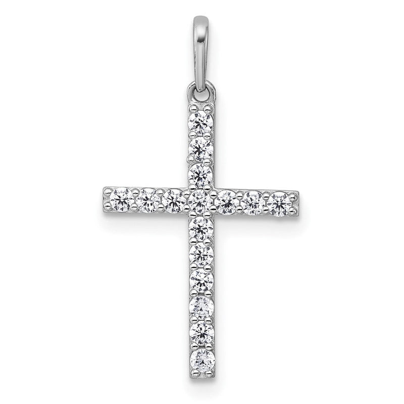 14K Weißgold Poliert Zirkonia Kreuz Anhänger
