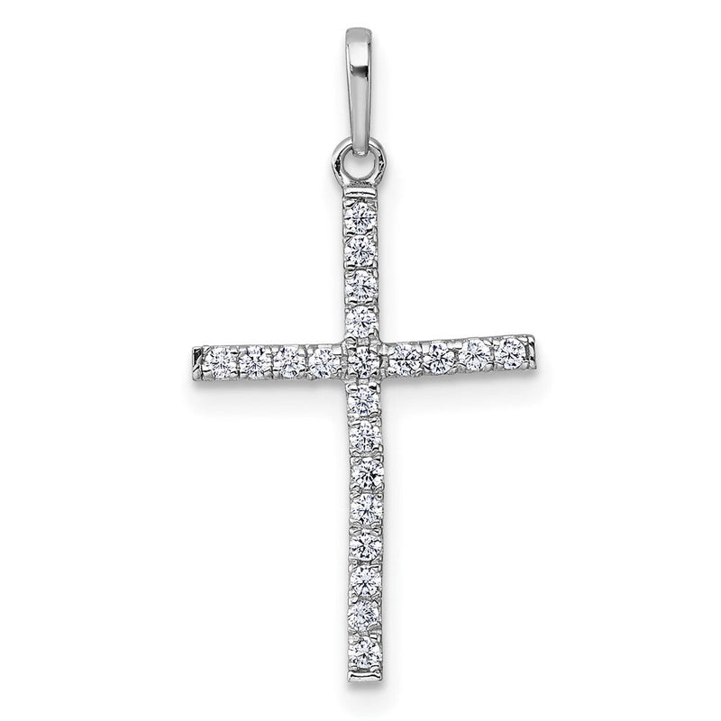14K Weißgold Poliert Zirkonia Kreuz Anhänger