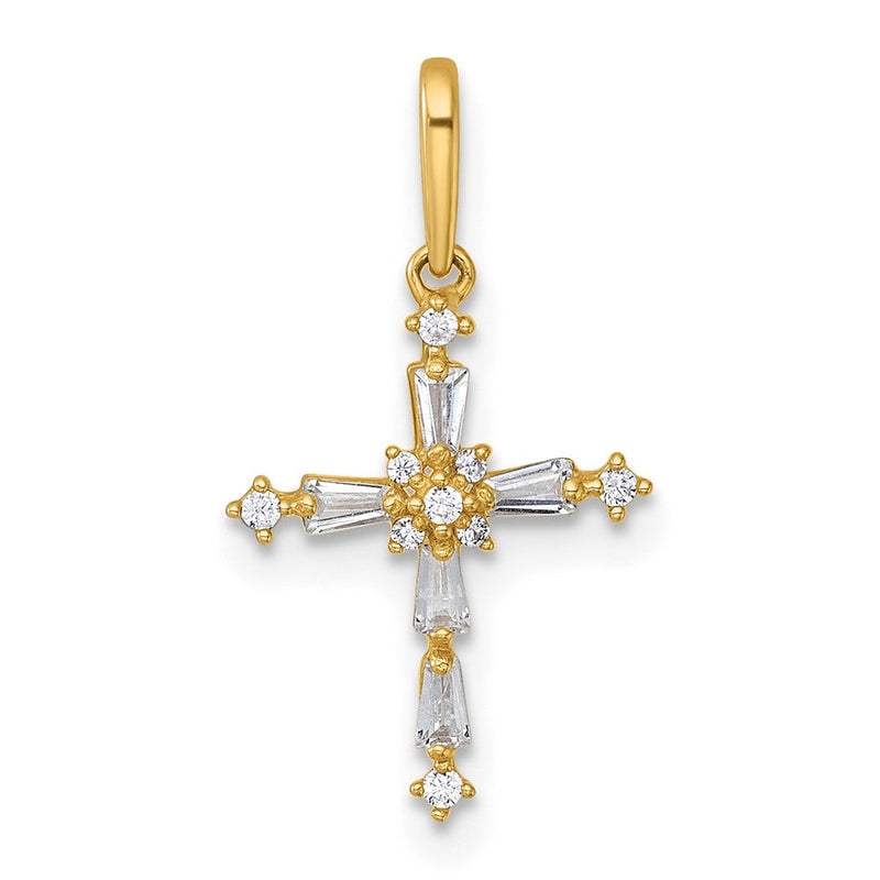 14K Gelbgold Poliert Fantasie Zirkonia Kreuz Anhänger