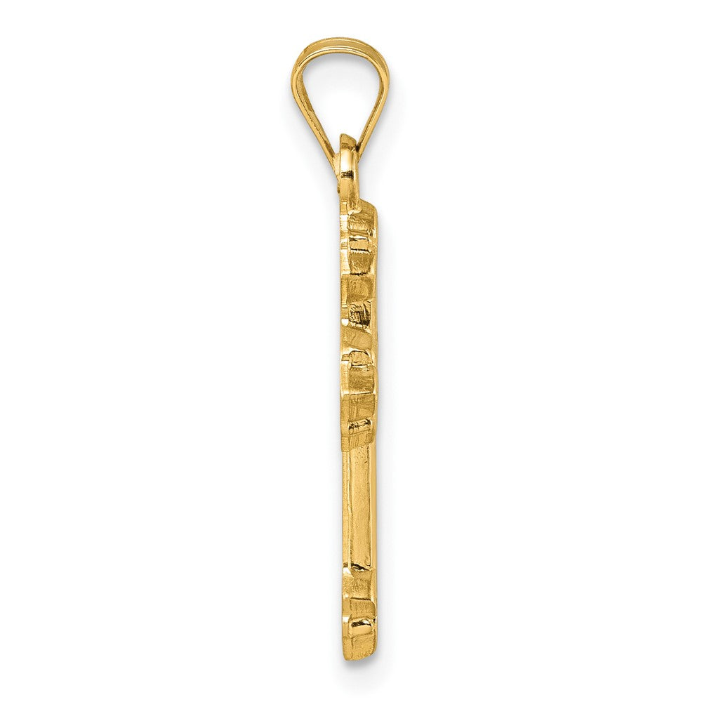 14K Gelbgold Poliert Fleur De Lis Kreuz Anhänger