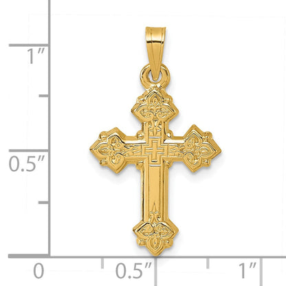 14K Gelbgold Poliert Fleur De Lis Kreuz Anhänger