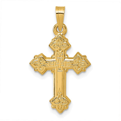 14K Gelbgold Poliert Fleur De Lis Kreuz Anhänger