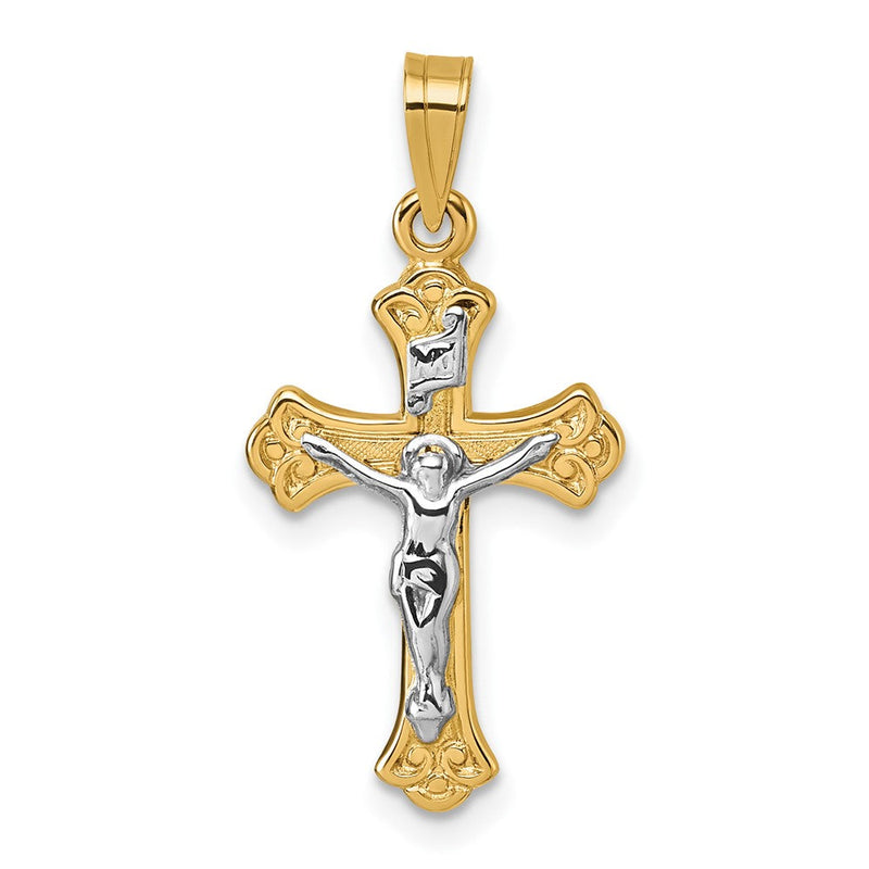 14K Gelb & Rhodium mit Weiß Rhodium Poliert Inri Kruzifix Kreuz Anhänger