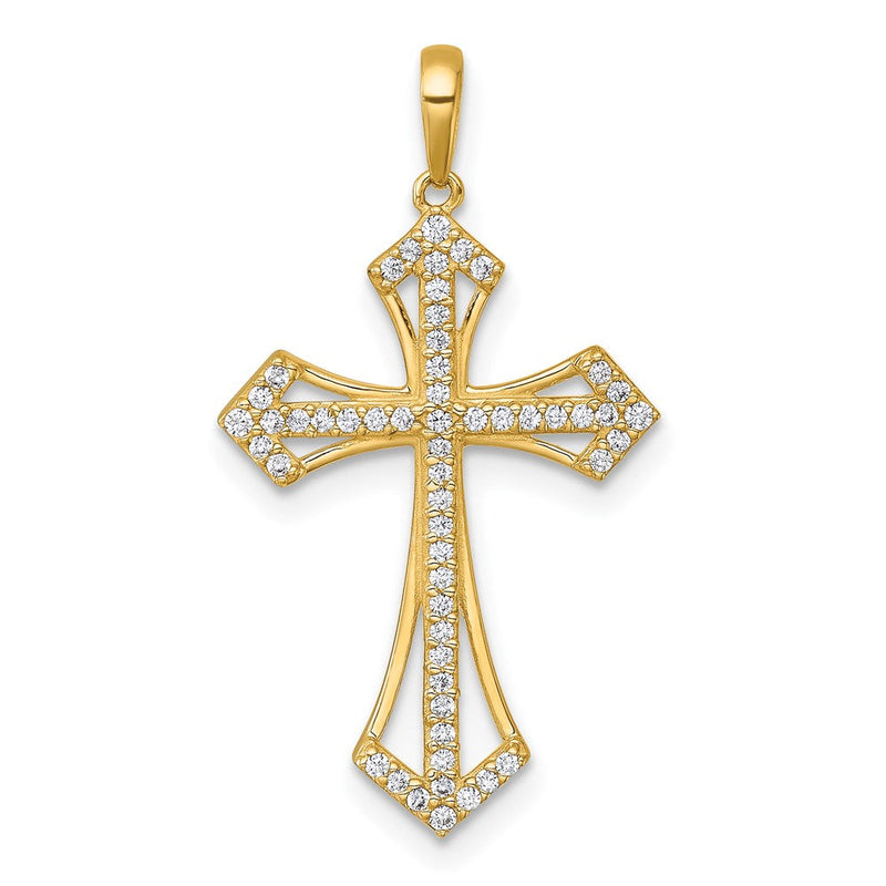 14K Gelbgold Poliert Fantasie Zirkonia Kreuz Anhänger