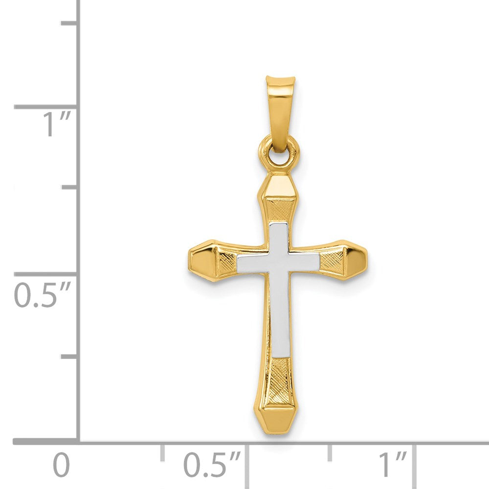 14K Gelb & Rhodium 14ky mit Rhodium Hohl Kreuz Anhänger