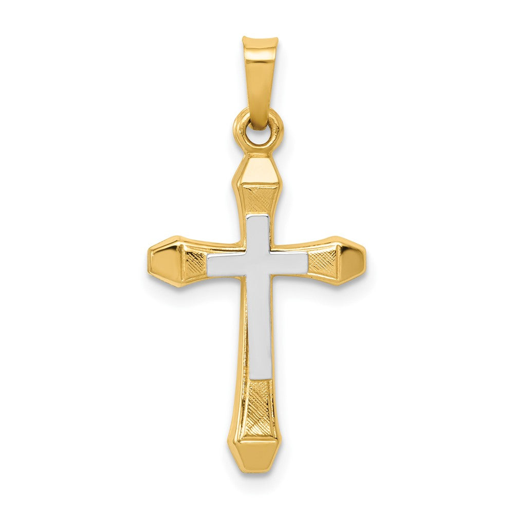 14K Gelb & Rhodium 14ky mit Rhodium Hohl Kreuz Anhänger