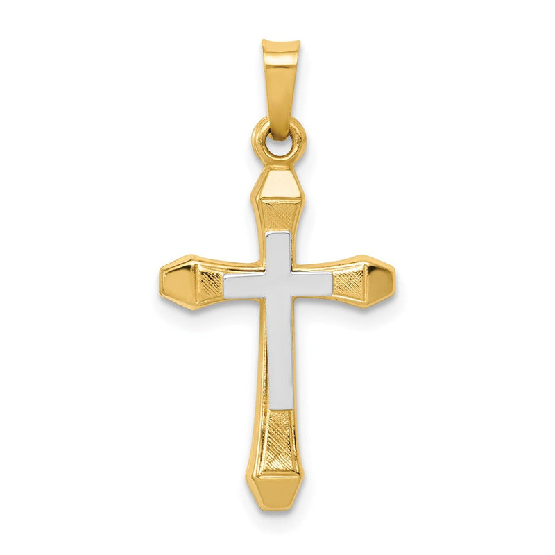 14K Gelb & Rhodium 14ky mit Rhodium Hohl Kreuz Anhänger