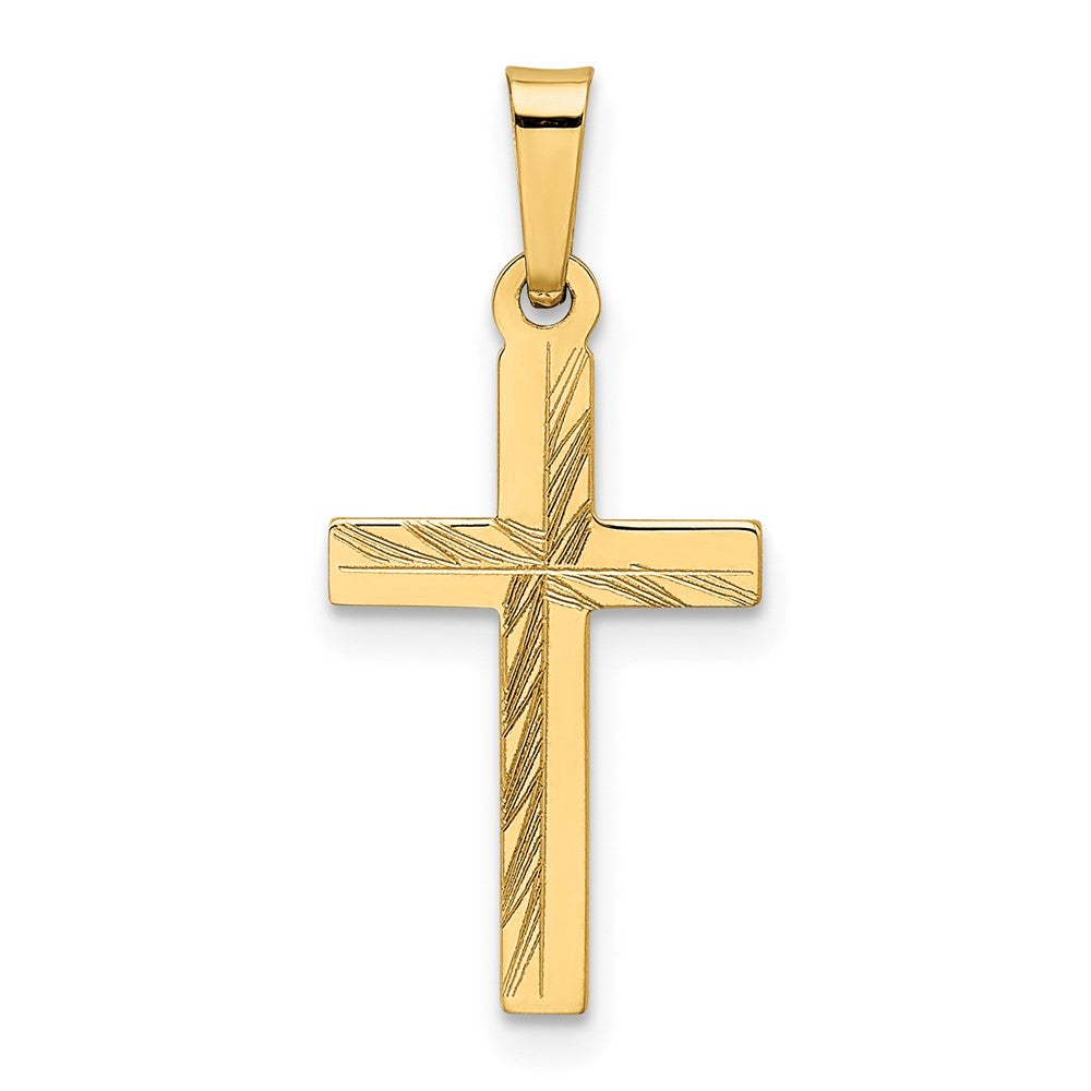 14K Gelbgold Diamantiert Klein Hohl Kreuz Anhänger