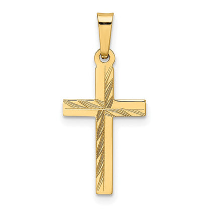 14K Gelbgold Diamantiert Klein Hohl Kreuz Anhänger
