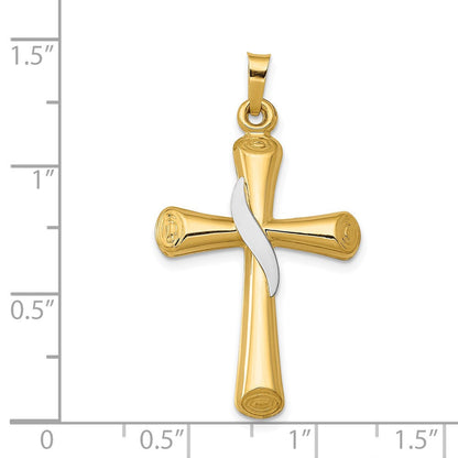 14K Bicolor 14K Bicolor Hohl Kreuz mit Drape Anhänger
