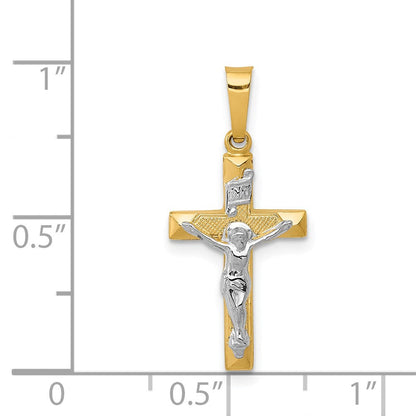 14K Bicolor Inri Hohl Kruzifix Anhänger