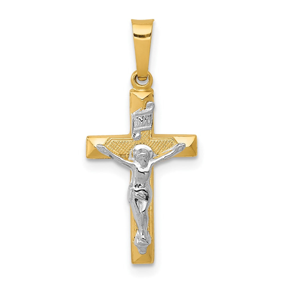 14K Bicolor Inri Hohl Kruzifix Anhänger