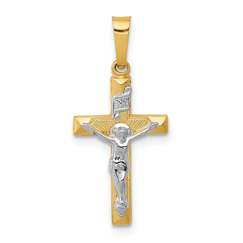 14K Bicolor Inri Hohl Kruzifix Anhänger