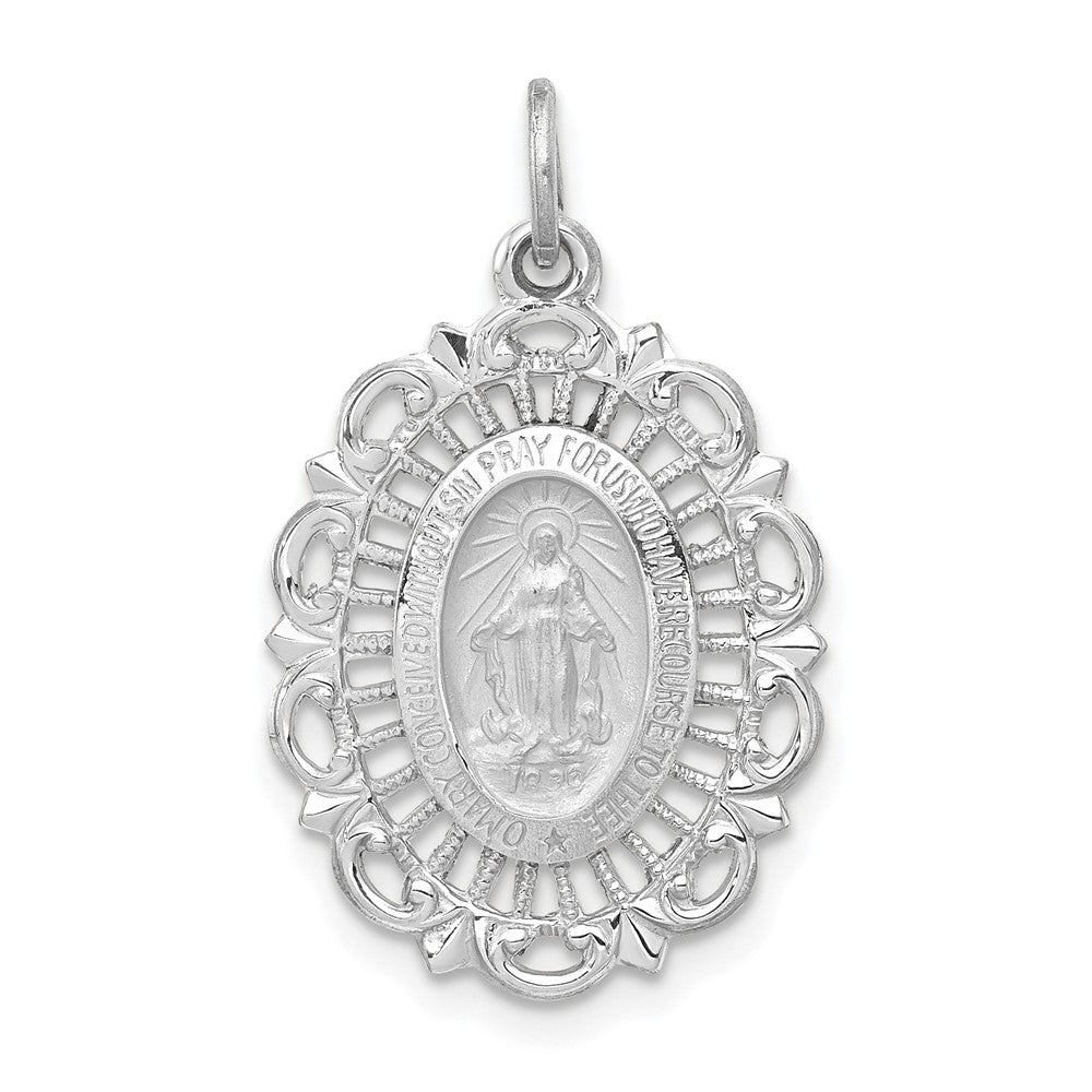 14K Weißgold Wundertätige Medaille Charm massiv