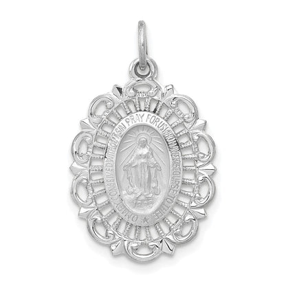 14K Weißgold Wundertätige Medaille Charm massiv