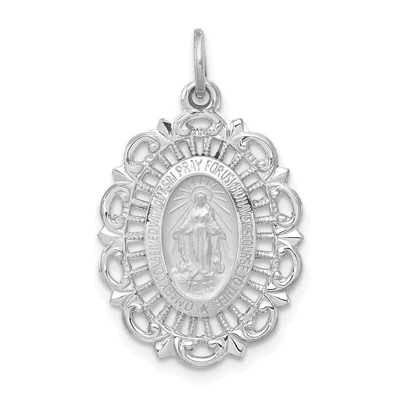 14K Weißgold Wundertätige Medaille Charm massiv