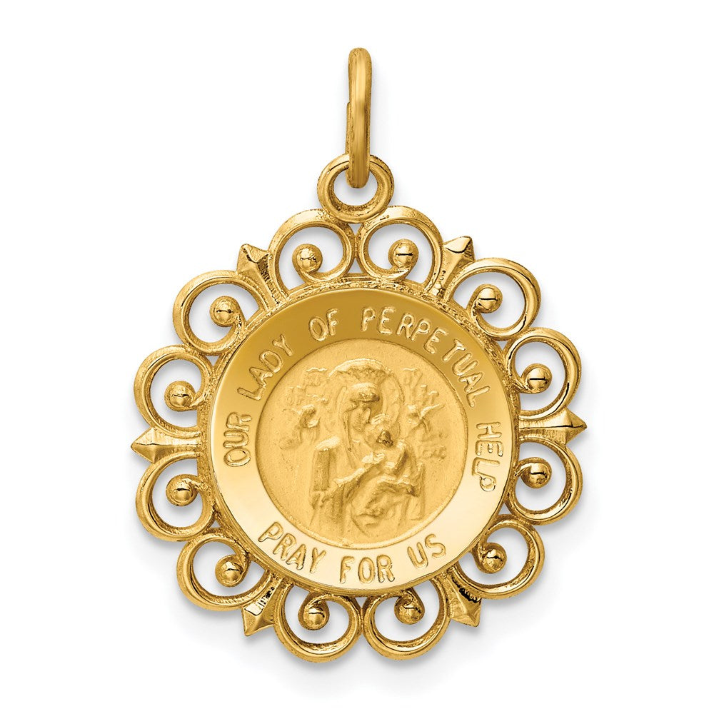 14K Gelbgold Muttergottes von der Immerwährenden Hilfe Medaillenanhänger