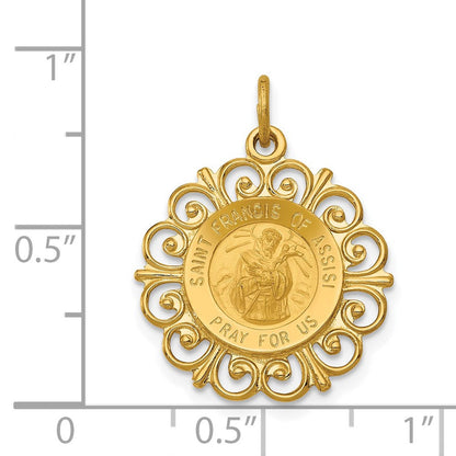 14K Gelbgold Heiliger Franz von Assisi Medaillenanhänger