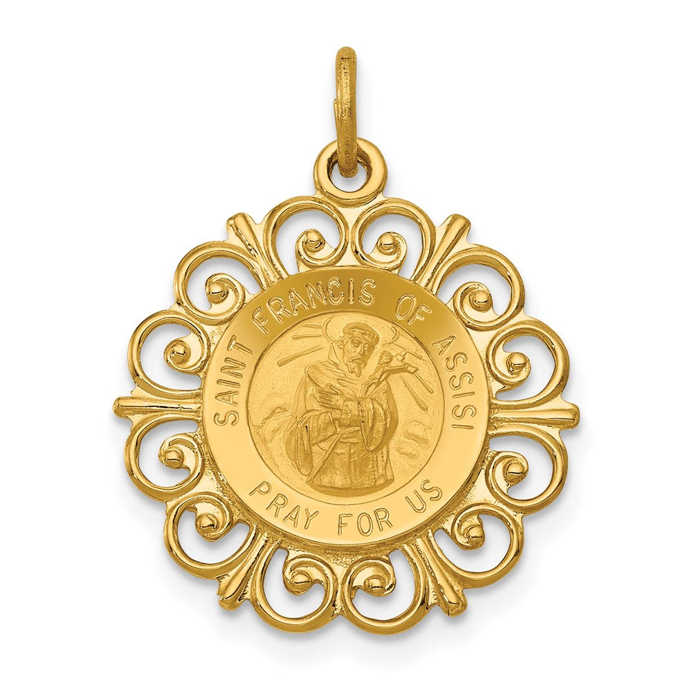 14K Gelbgold Heiliger Franz von Assisi Medaillenanhänger
