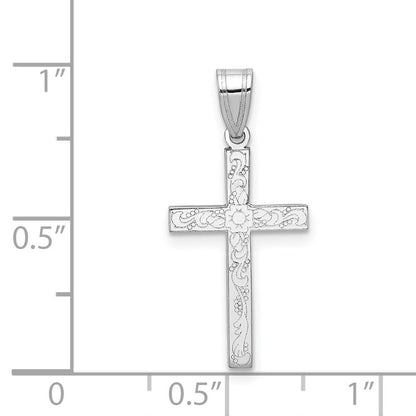 14K Weißgold 14K Weiß Blumen Kreuz Charm