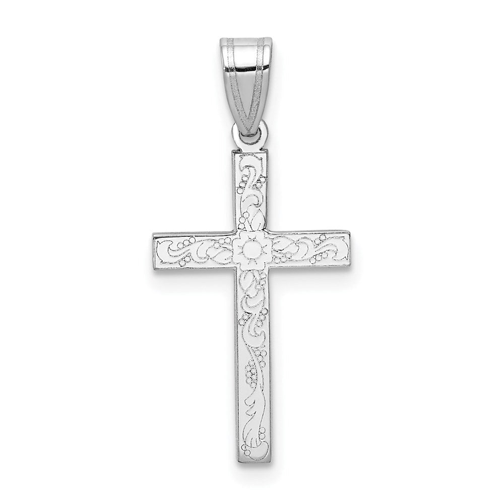 14K Weißgold 14K Weiß Blumen Kreuz Charm