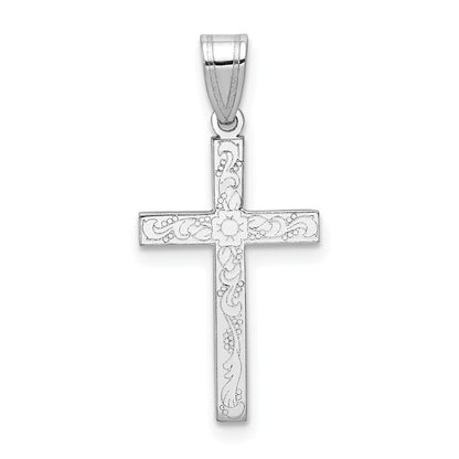 14K Weißgold 14K Weiß Blumen Kreuz Charm